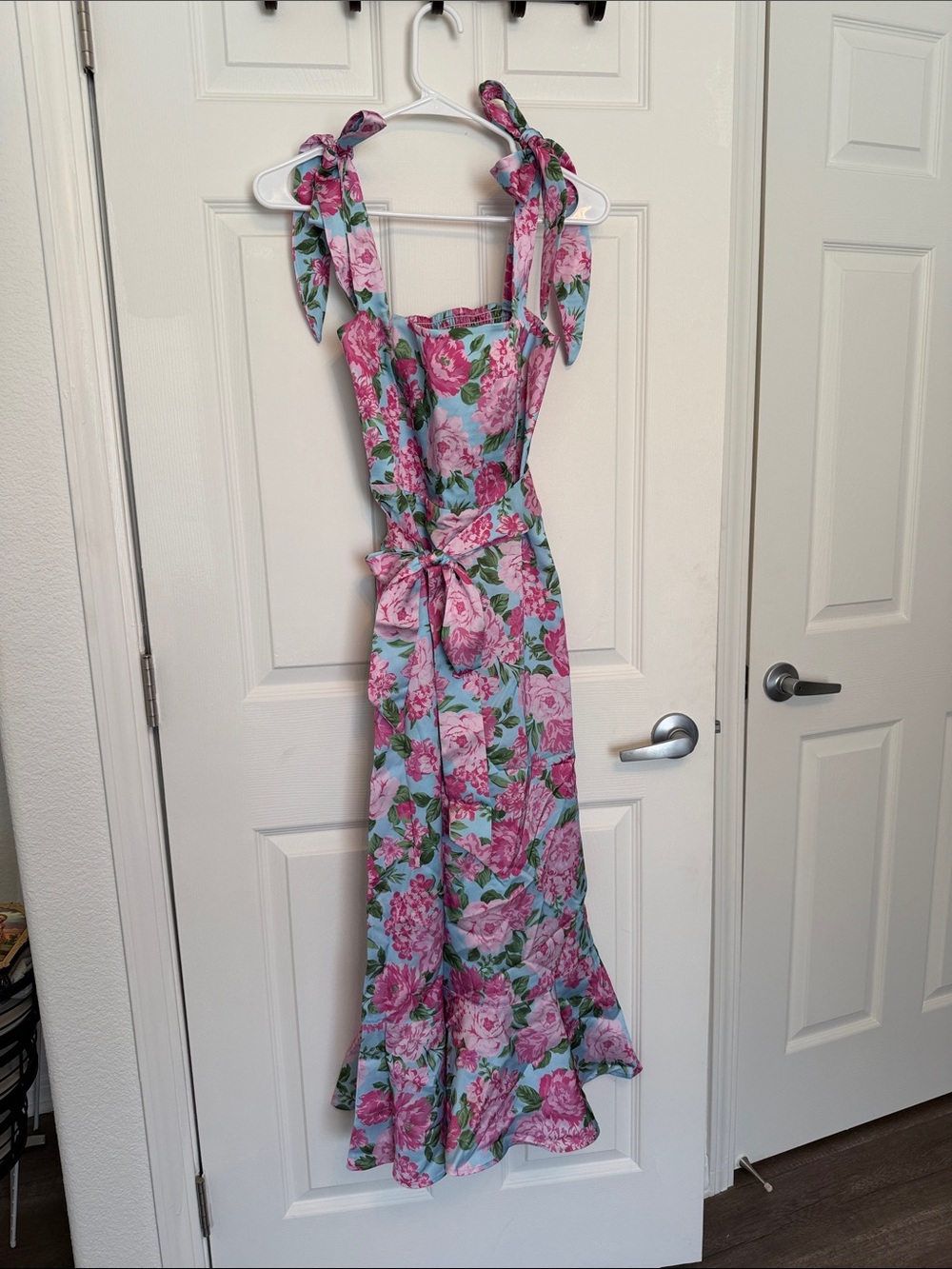 Show Me Your MuMu Pink Floral Maxi Dress with Blue Ground